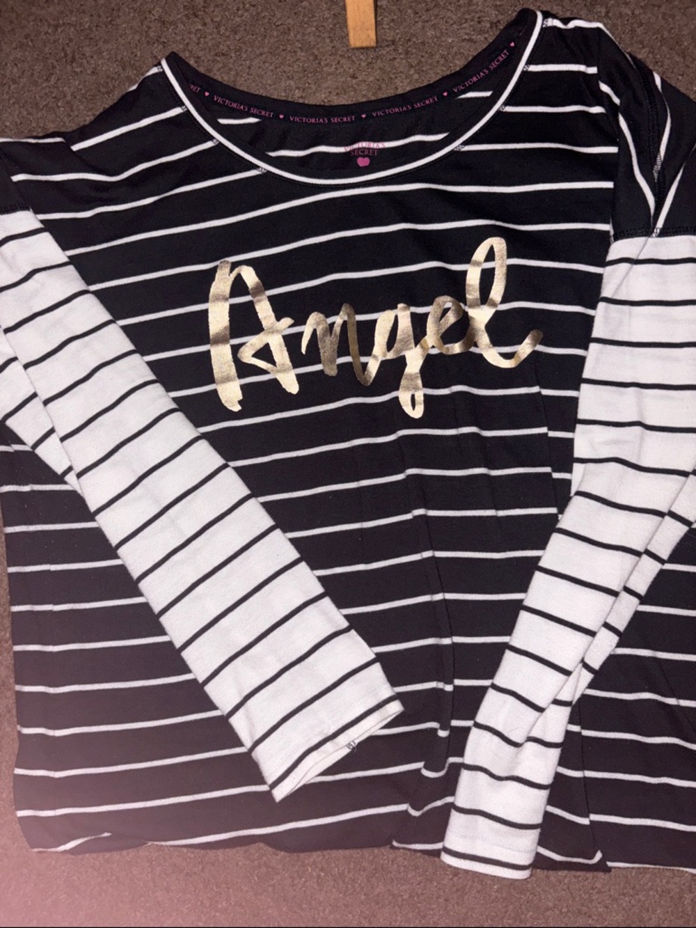 Victoria's Secret Black and White Striped Top with Gold Accent